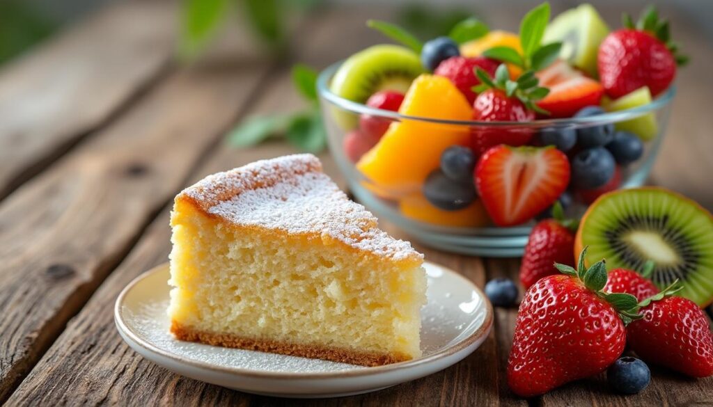 découvrez une recette simple et rapide de gâteau léger, parfait pour accompagner une salade de fruits maison et profiter d'un dessert sain et savoureux.