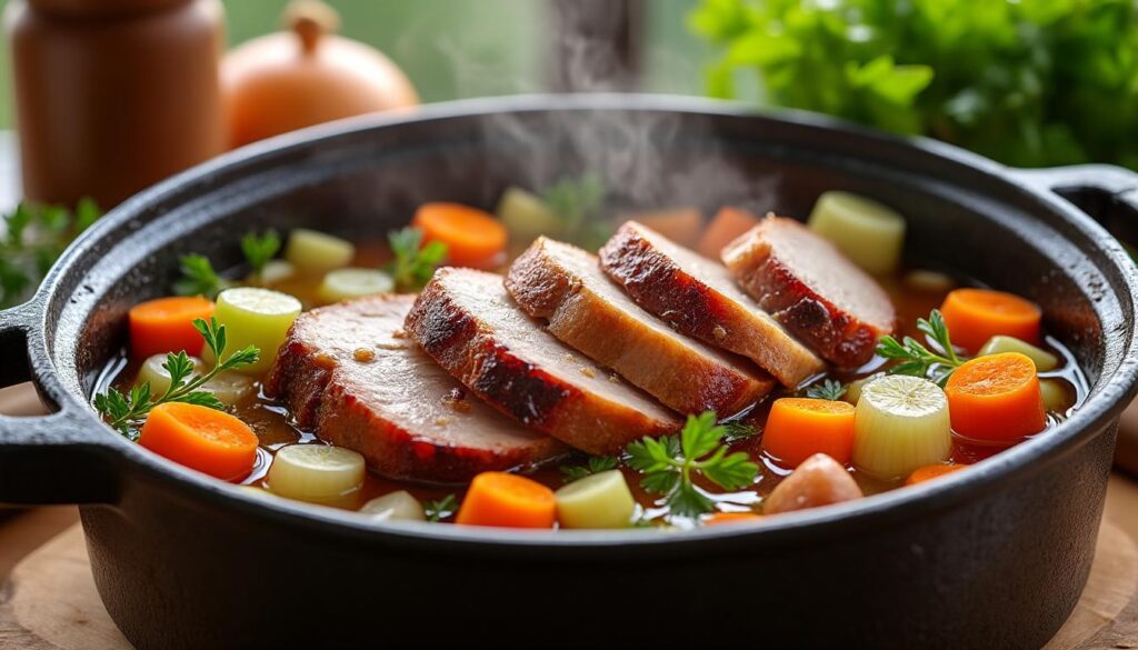 découvrez une recette facile et savoureuse de gorge de porc mijotée aux légumes, parfaite pour un repas réconfortant et plein de saveurs.