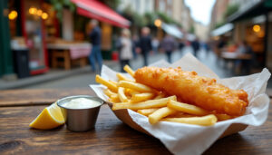 découvrez une dégustation authentique de fish and chips à spitalfields, londres, pour une expérience culinaire traditionnelle et savoureuse.