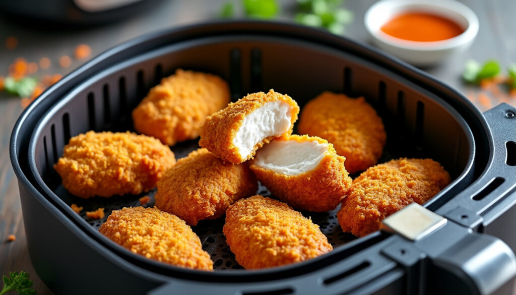 découvrez une recette rapide et facile de nuggets croustillants cuits à l'air fryer, pour un repas savoureux et léger en un rien de temps.