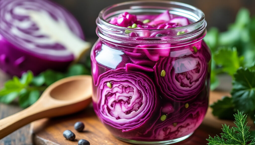 découvrez notre recette facile et rapide pour préparer des pickles de chou rouge maison, parfaits pour accompagner vos plats et apporter une touche acidulée.