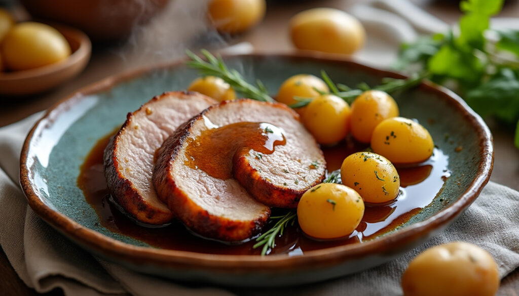 découvrez une recette rapide et savoureuse de rouelle de porc au cookeo, mijotée au fond de veau pour un plat tendre et parfumé, parfait pour un repas facile et délicieux.