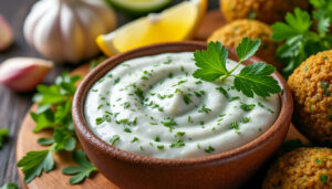 découvrez une recette facile de sauce falafel maison, une sauce blanche au yaourt et aux herbes fraîches, parfaite pour accompagner vos falafels et plats méditerranéens.