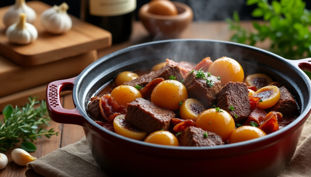 découvrez la recette facile et authentique du boeuf bourguignon de grand-mère, un plat traditionnel français savoureux et réconfortant.